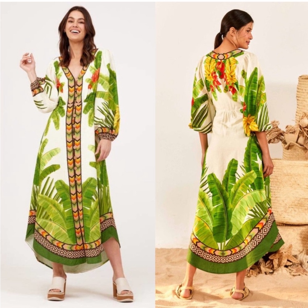 Farm rio long sleeve tropical palm trees dress